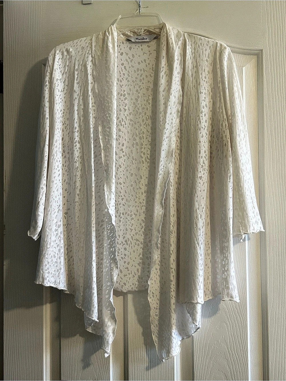 Tan Jay White Floral Open Front Drape